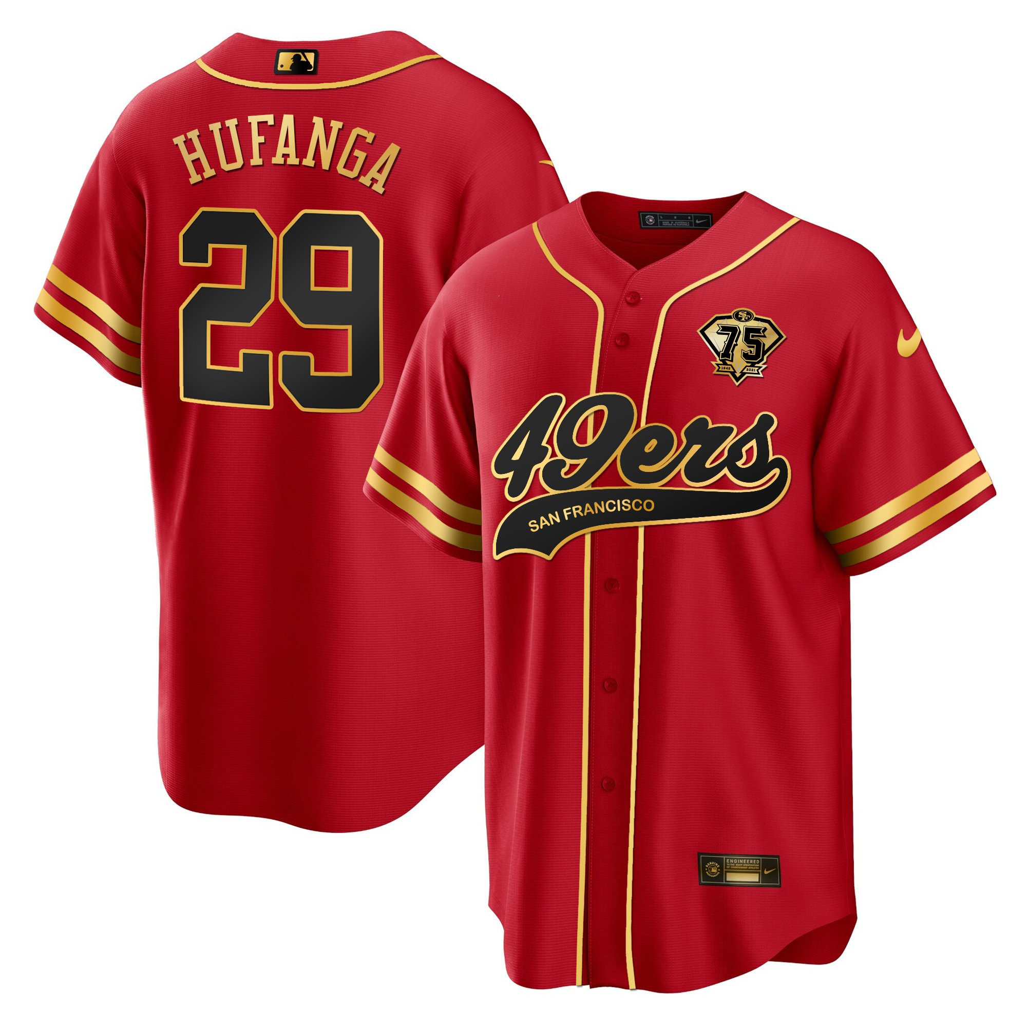 Talanoa Hufanga 29 San Francisco 49ers Black Red MLB Jersey Men's