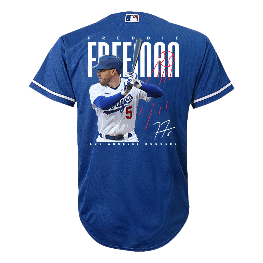 Freddie Freeman 5 Los Angeles Dodgers Signed Logo 2023 Alternate Player Royal MLB Jersey Youth