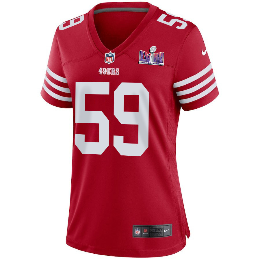 Curtis Robinson 59 San Francisco 49ers Super Bowl LVIII Patch Game Scarlet NFL Jersey Women's