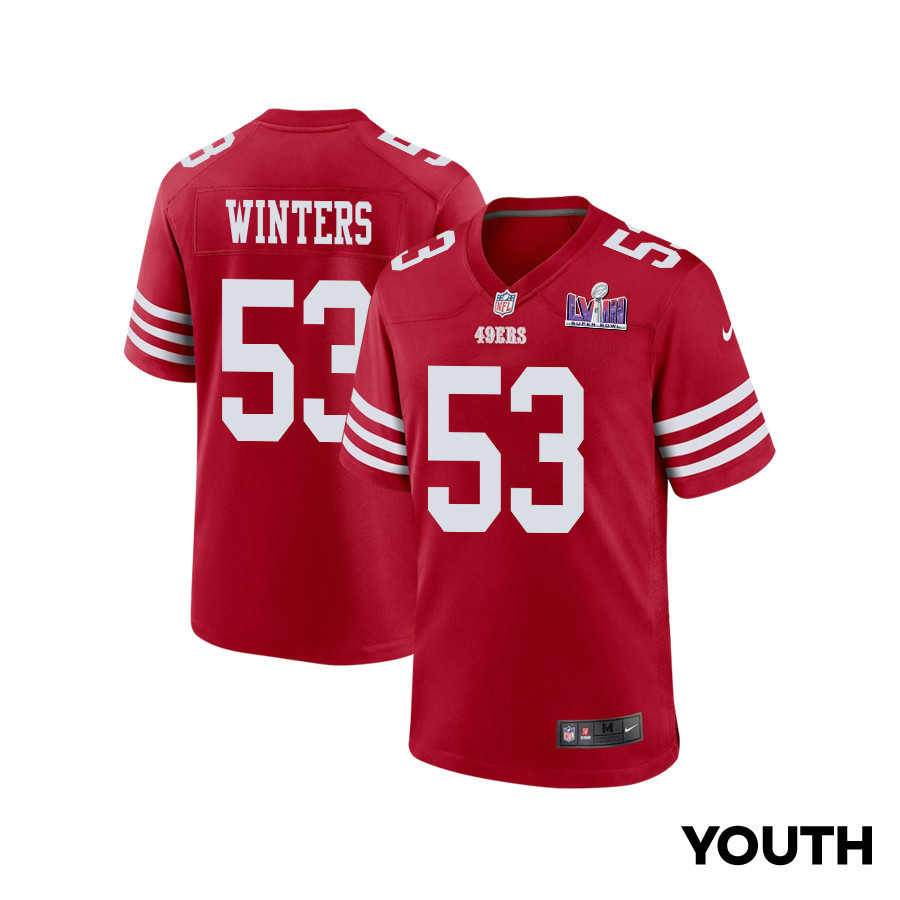 Dee Winters 53 San Francisco 49ers Super Bowl LVIII Patch Game Scarlet NFL Jersey Youth