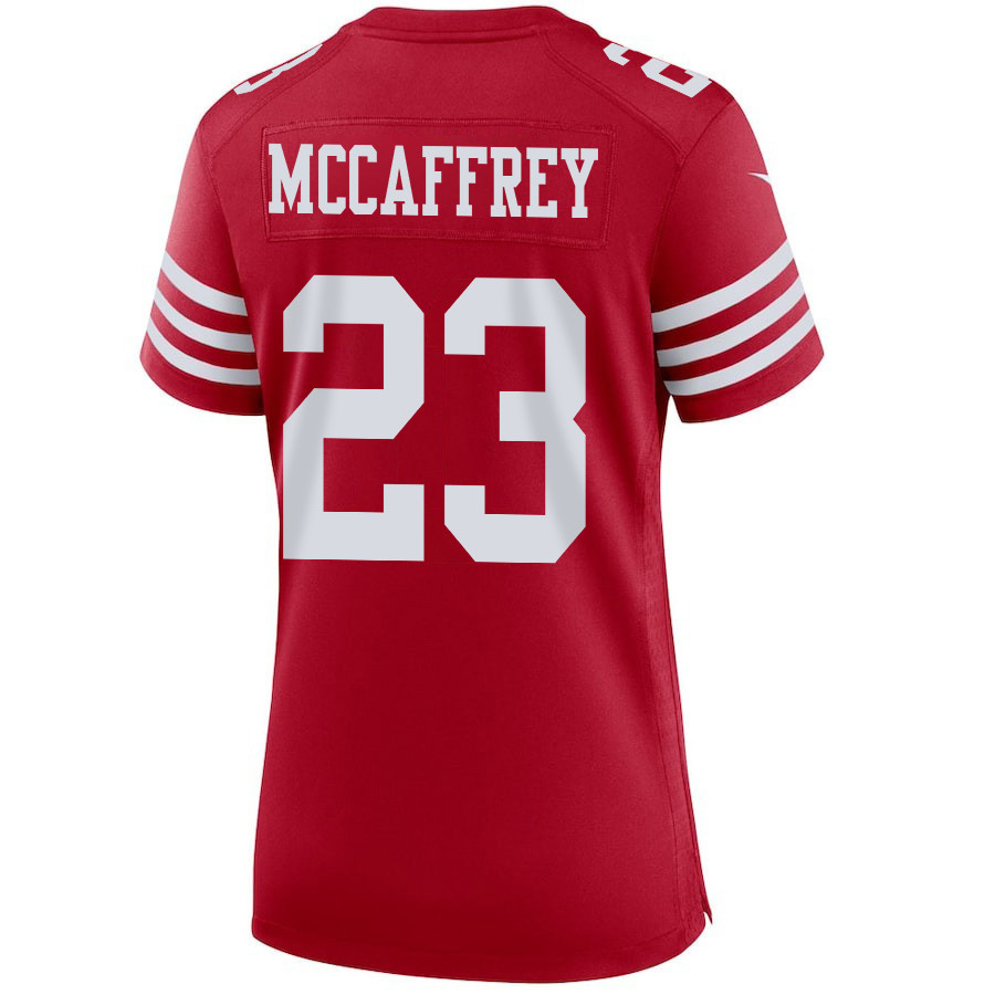 Christian McCaffrey 23 San Francisco 49ers Super Bowl LVIII Patch Game Scarlet NFL Jersey Women's