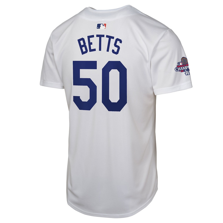 Mookie Betts 50 Los Angeles Dodgers 2024 World Series Champions Home Game Player White MLB Jersey Youth