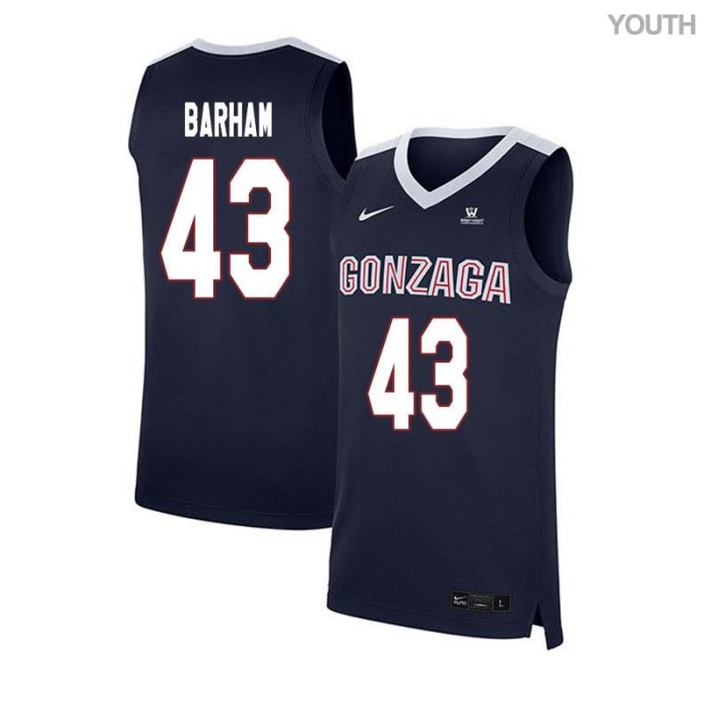 43 Drew Barham Navy Elite Gonzaga Bulldogs NCAA Jersey Youth