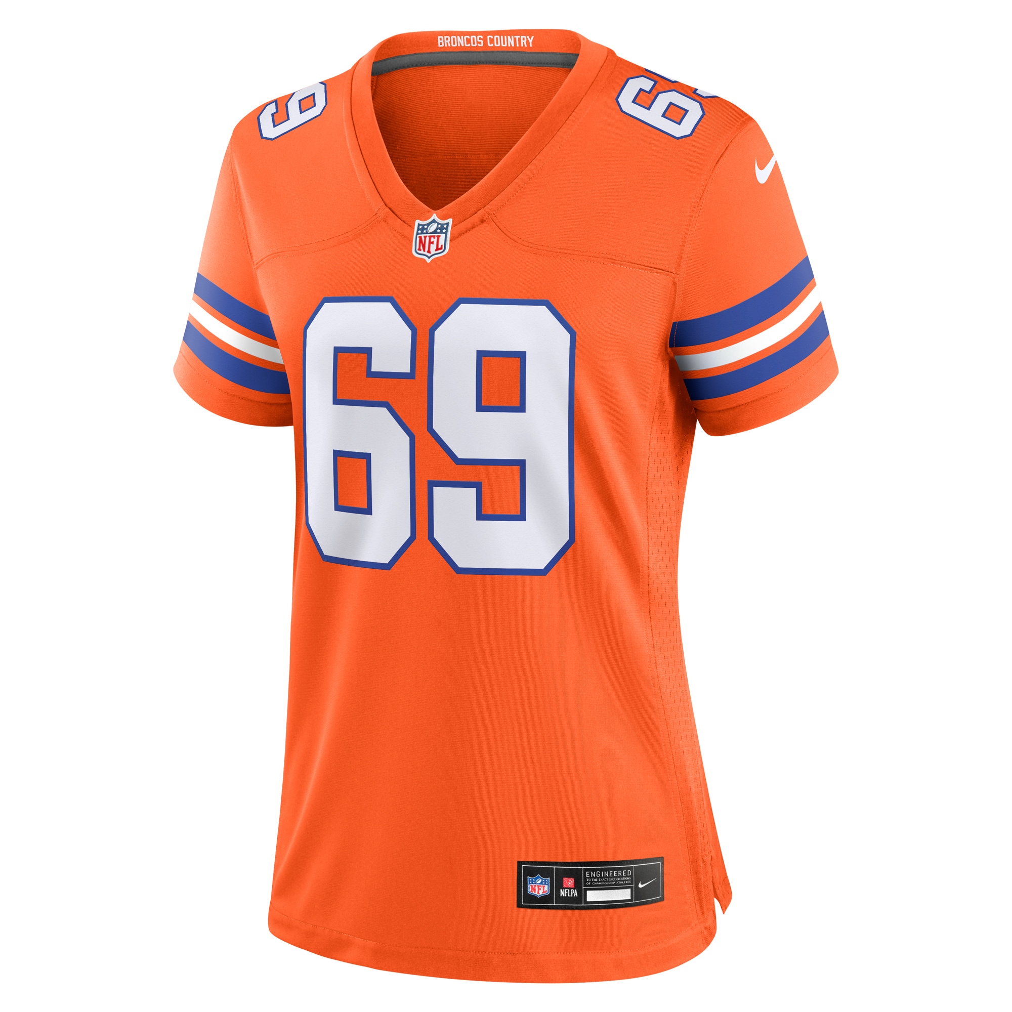 Denver Broncos Mark Schlereth Orange Mile High Collection 1977 Throwback Retired Player Game NFL Jersey Women's