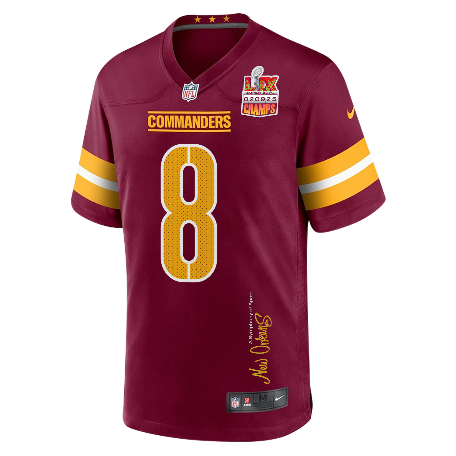 Brian Robinson Jr. 8 Washington Commanders Super Bowl LIX Champions Patch New Orleans A Symphony of Sport' EMBROIDERED Game Burgundy NFL Jersey Men's