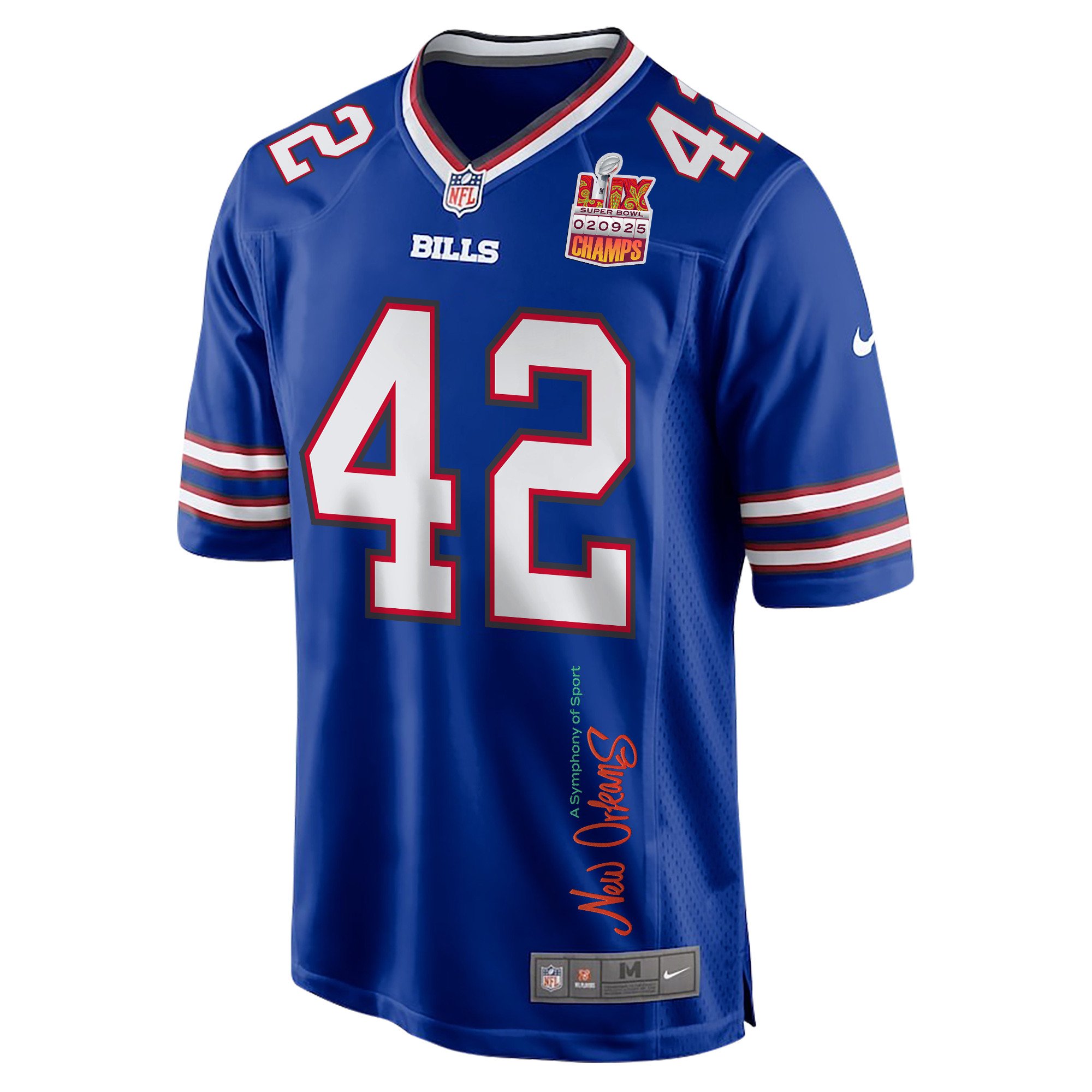 Dorian Williams 42 Buffalo Bills Super Bowl LIX Champions Patch New Orleans A Symphony of Sport' EMBROIDERED Game Royal NFL Jersey Men's