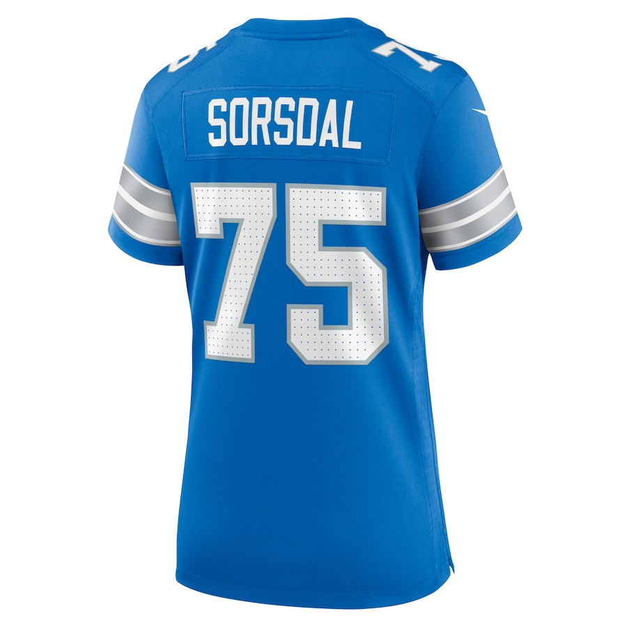 Colby Sorsdal 75 Detroit Lions Team Game Blue NFL Jersey Women's