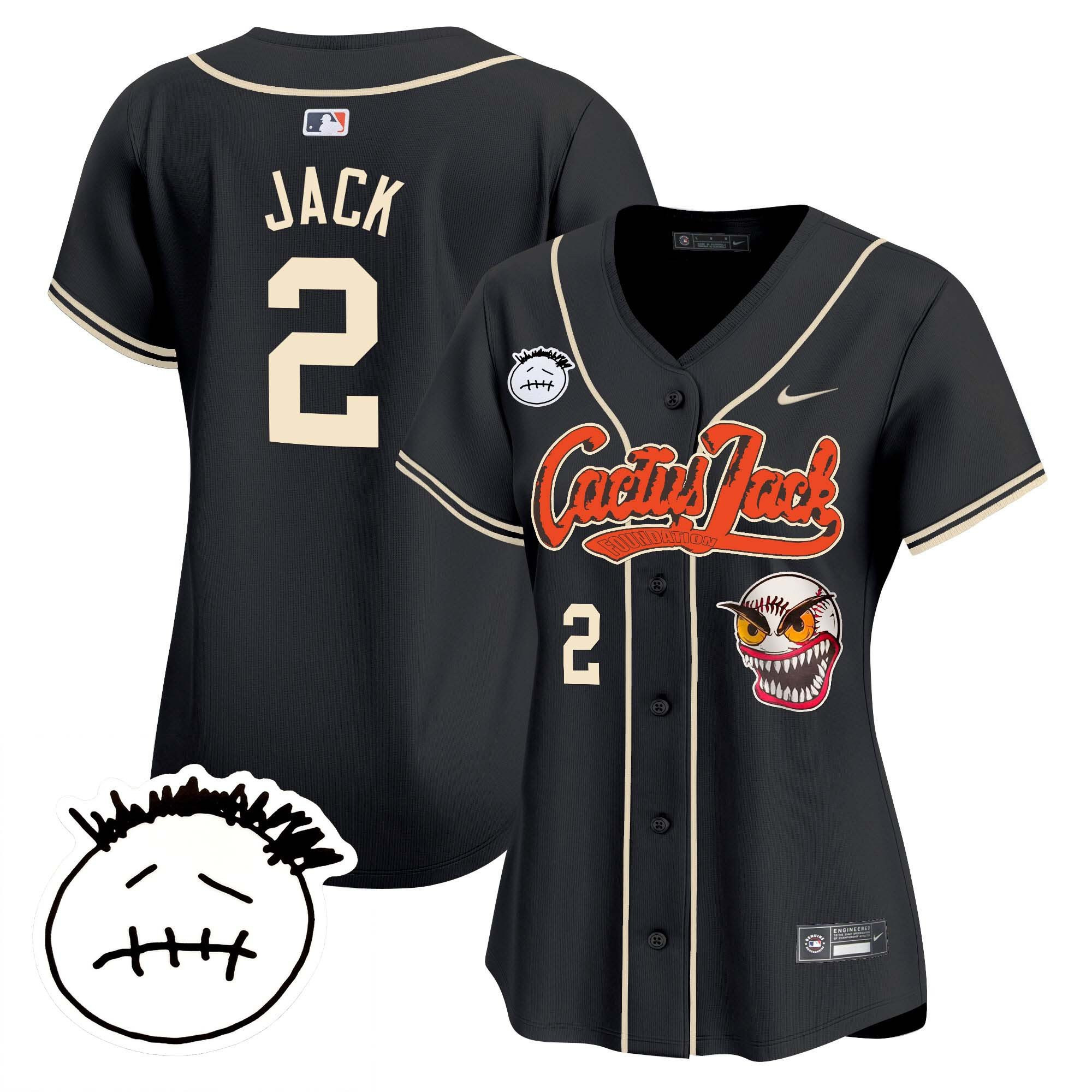 Jack 2 Houston Astros Cactus Jack Patch V3 Black MLB Jersey Women's