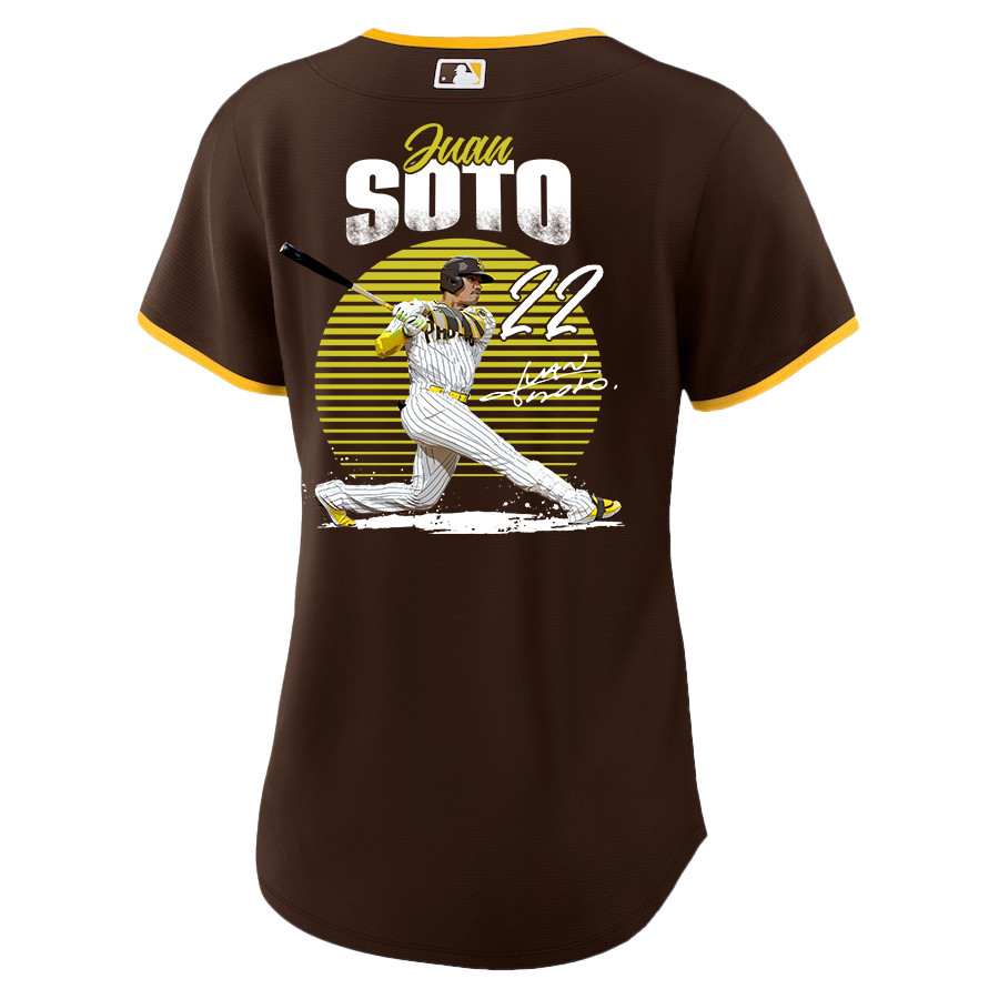 Juan Soto 22 San Diego Padres Signed Hit 2023 Road Player Brown MLB Jersey Women's