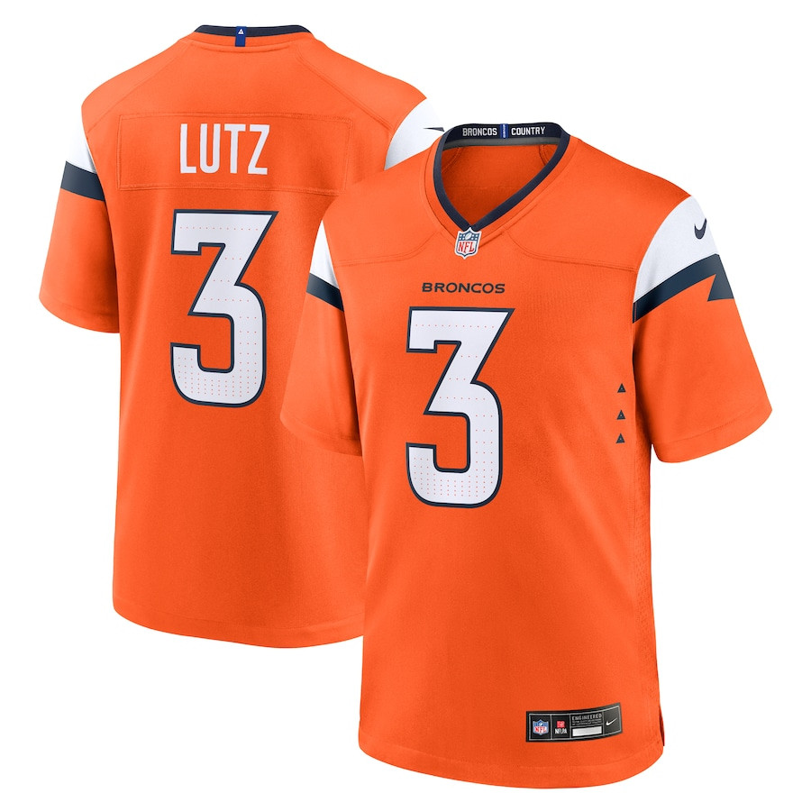 Wil Lutz 3 Denver Broncos Team Game Orange NFL Jersey Men's