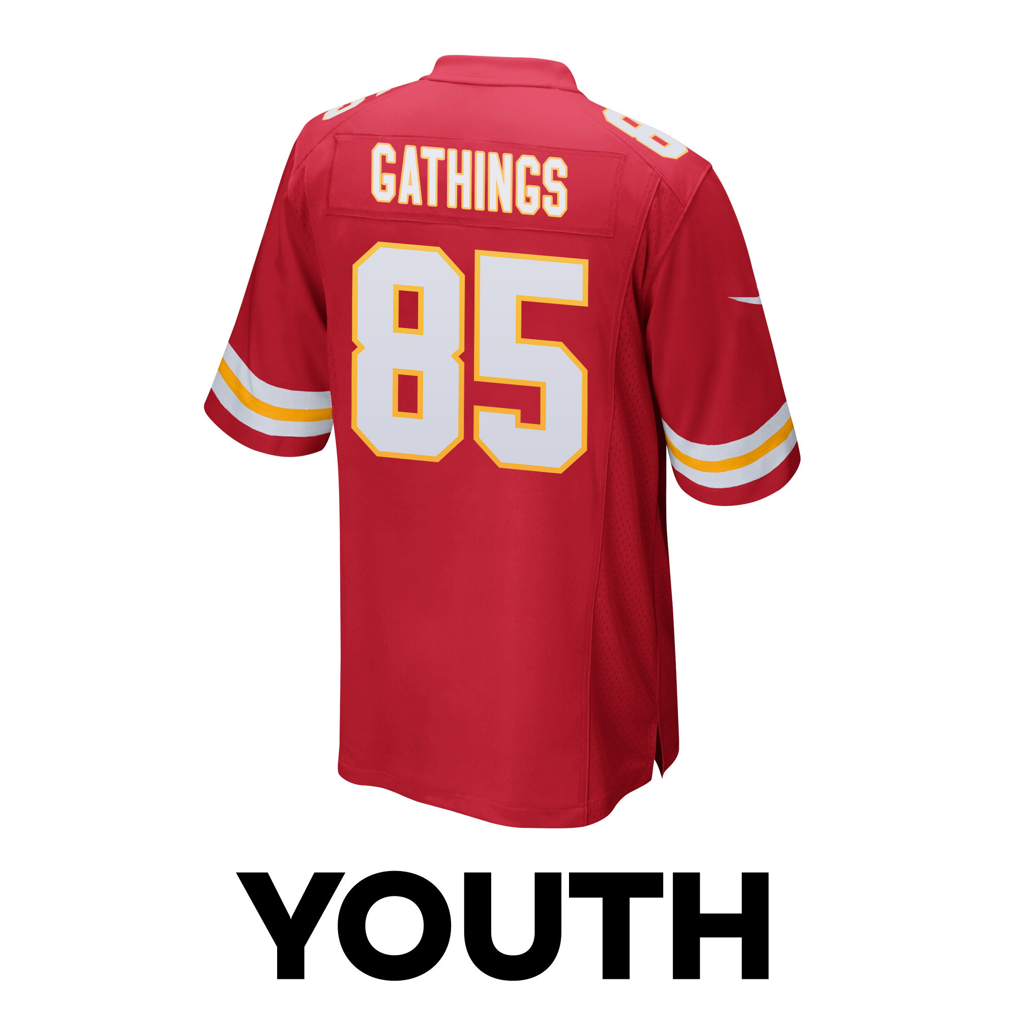 Izaiah Gathings 85 Kansas City Chiefs Super Bowl LVIII Champions 4 Stars Patch Game Red NFL Jersey Youth