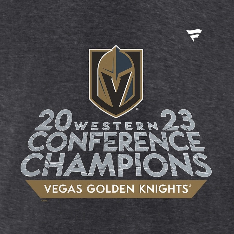 Vegas Golden Knights 2023 Western Conference Champions Locker Room T-Shirt Heather Charcoal NHL Jersey Men's