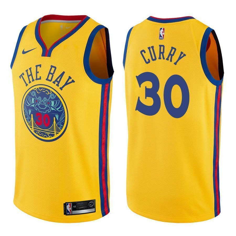 Golden State Warriors Stephen Curry 30 City Edition Gold NBA Jersey Men's