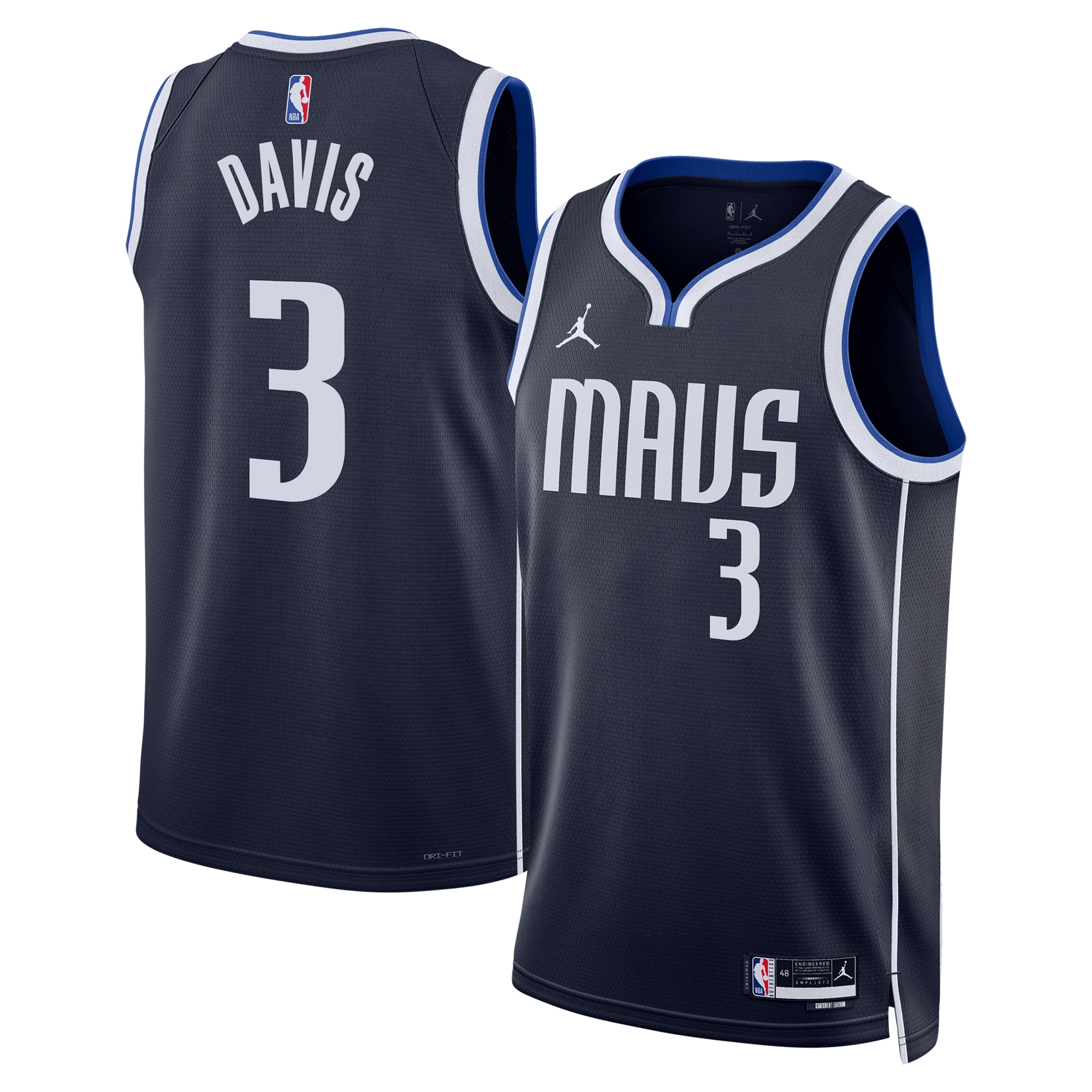 Dallas Mavericks Jordan Brand Statement Edition Swingman Navy Anthony Davi Unisex NBA Jersey Unisex