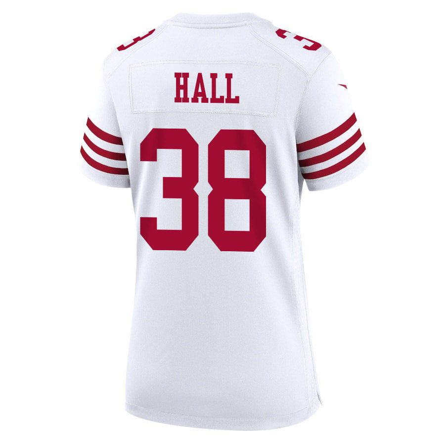 Kemon Hall 38 San Francisco 49ers Super Bowl LVIII Patch Game White NFL Jersey Women's