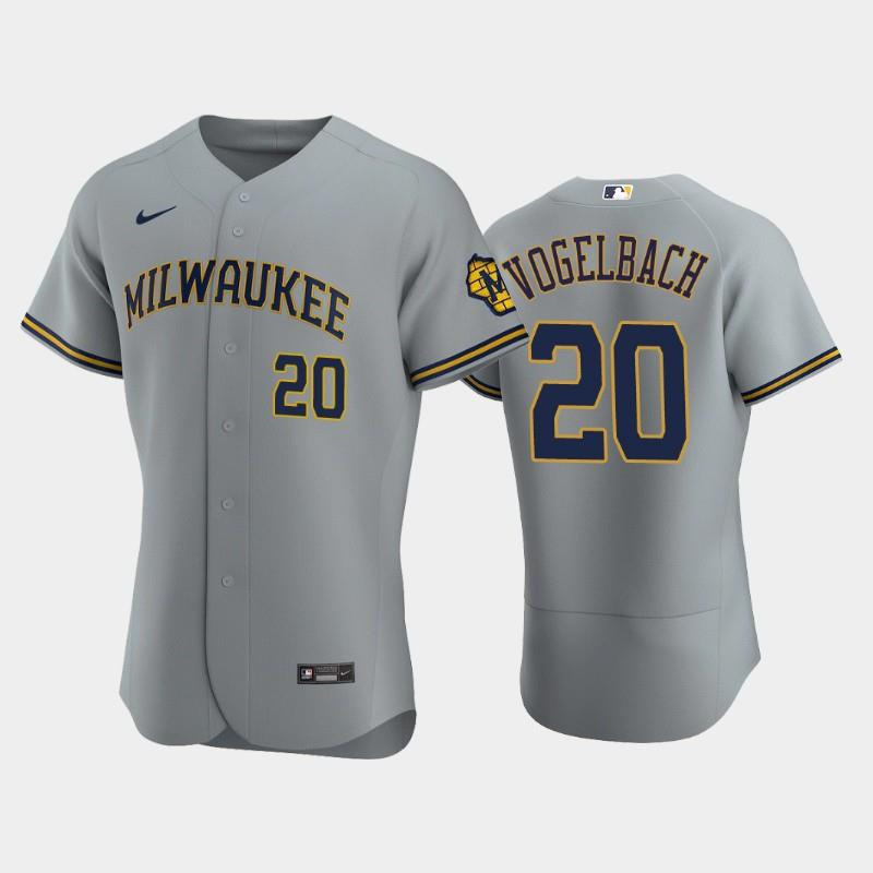 Milwaukee Brewers 20 Daniel Vogelbach Road Team Gray MLB Jersey Men's