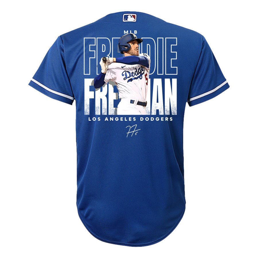 Freddie Freeman 5 Los Angeles Dodgers Signed Home Run 2023 Alternate Player Royal MLB Jersey Youth