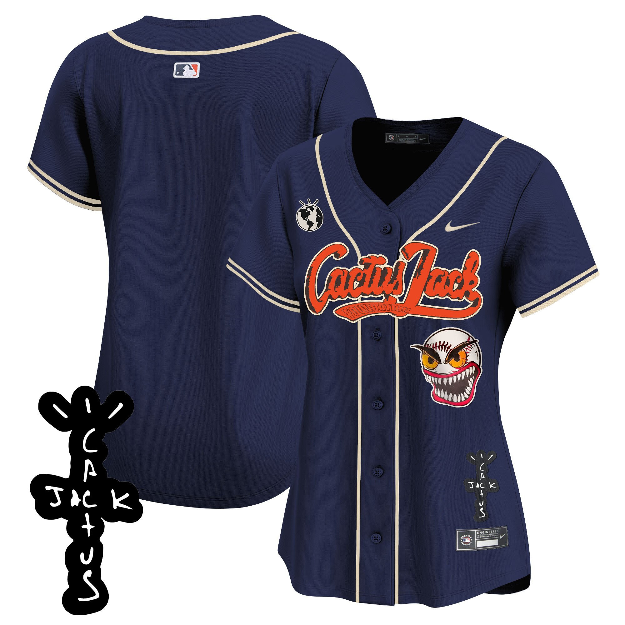 Houston Astros Cactus Jack Patch V2 Navy MLB Jersey Women's