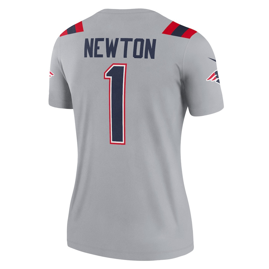 Cam Newton 1 New England Patriots Inverted Legend Gray NFL Jersey Women's