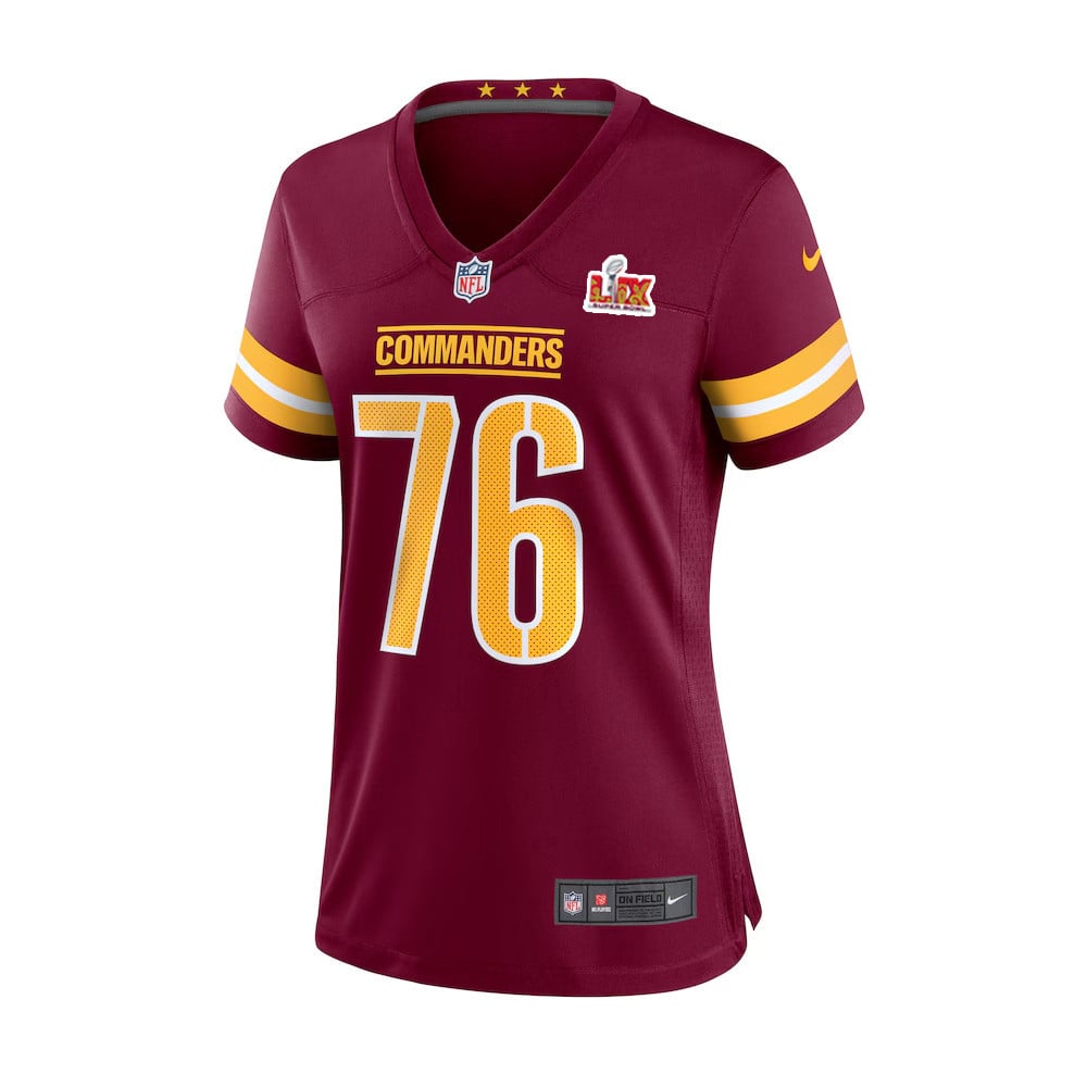 Sam Cosmi #76 Washington Commanders Super Bowl LIX Burgundy NFL Jersey Women's