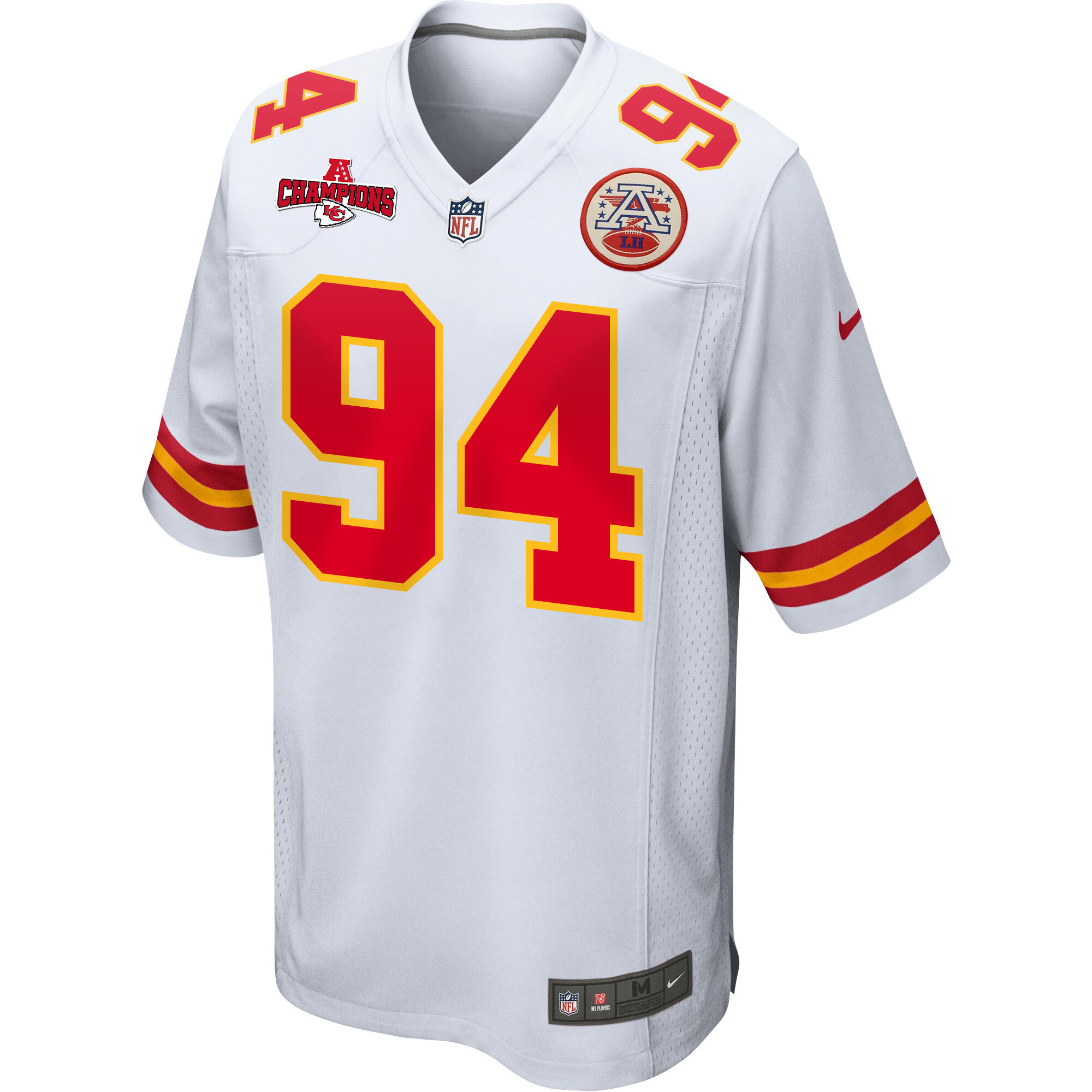 Malik Herring 94 Kansas City Chiefs AFC Champions Patch Game White NFL Jersey Men's