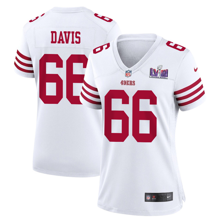 Jesse Davis 66 San Francisco 49ers Super Bowl LVIII Patch Game White NFL Jersey Women's
