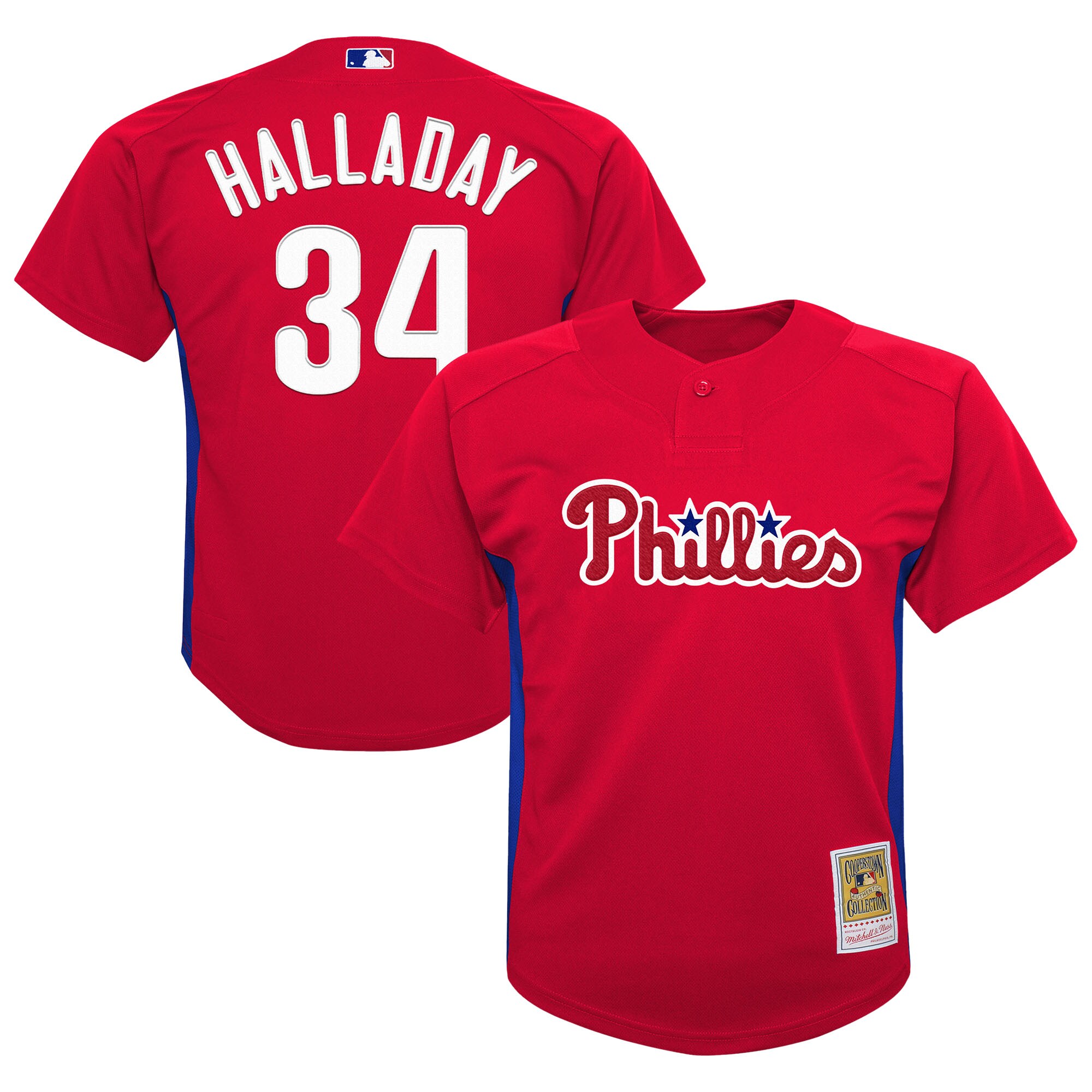 Preschool Philadelphia Phillies Roy Halladay Mitchell Ness Red Cooperstown Collection Mesh Batting Practice MLB Jersey Men's