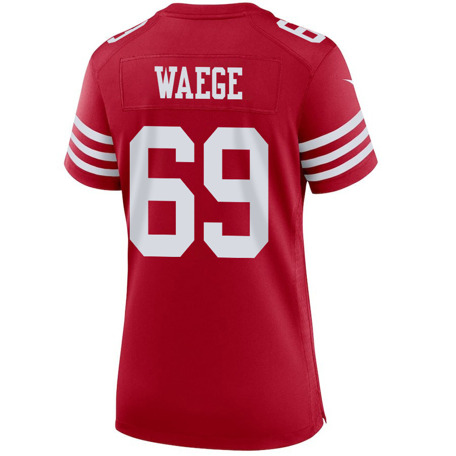 Spencer Waege 69 San Francisco 49ers Super Bowl LVIII Patch Game Scarlet NFL Jersey Women's
