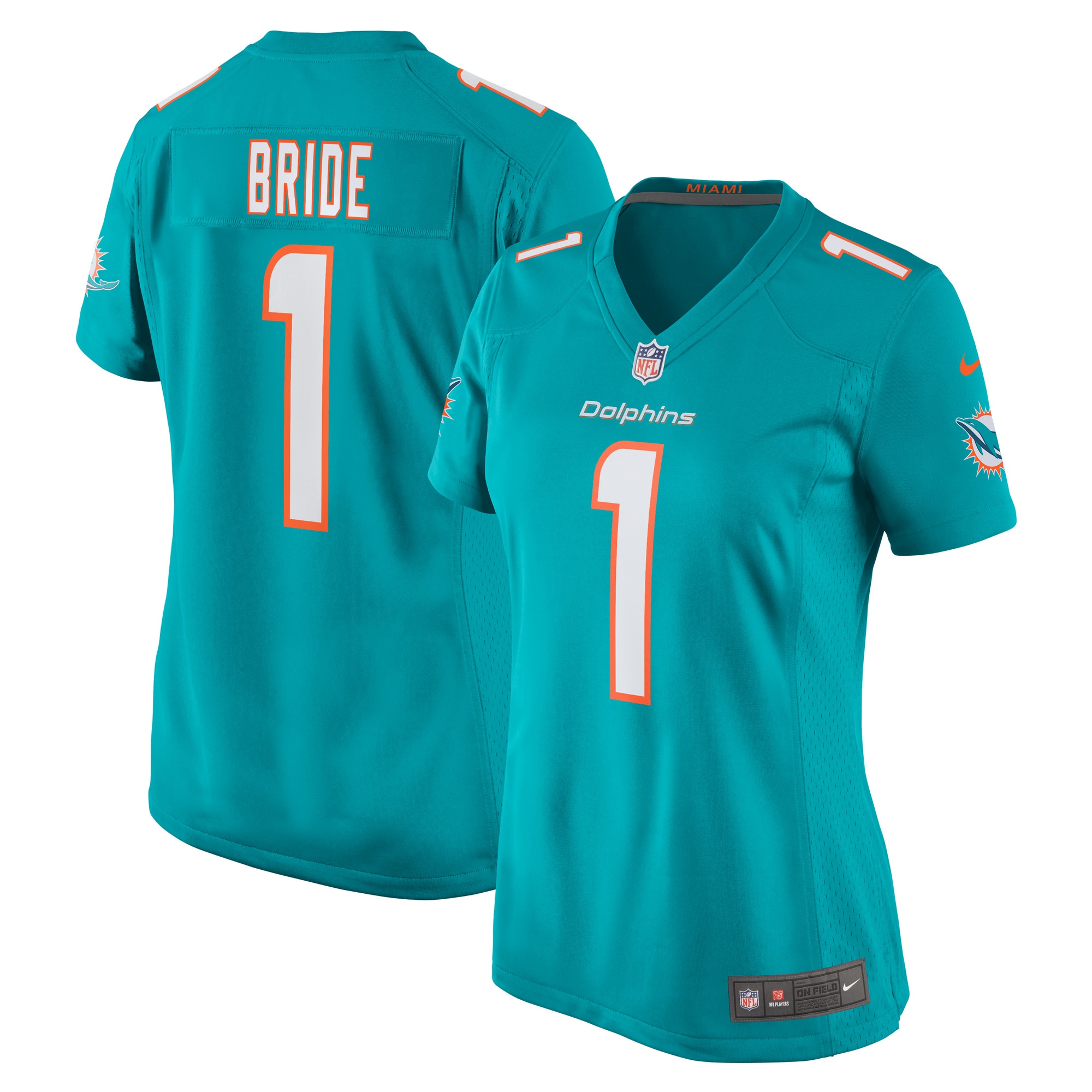 Miami Dolphins Number 1 Bride Aqua Game NFL Jersey Women's
