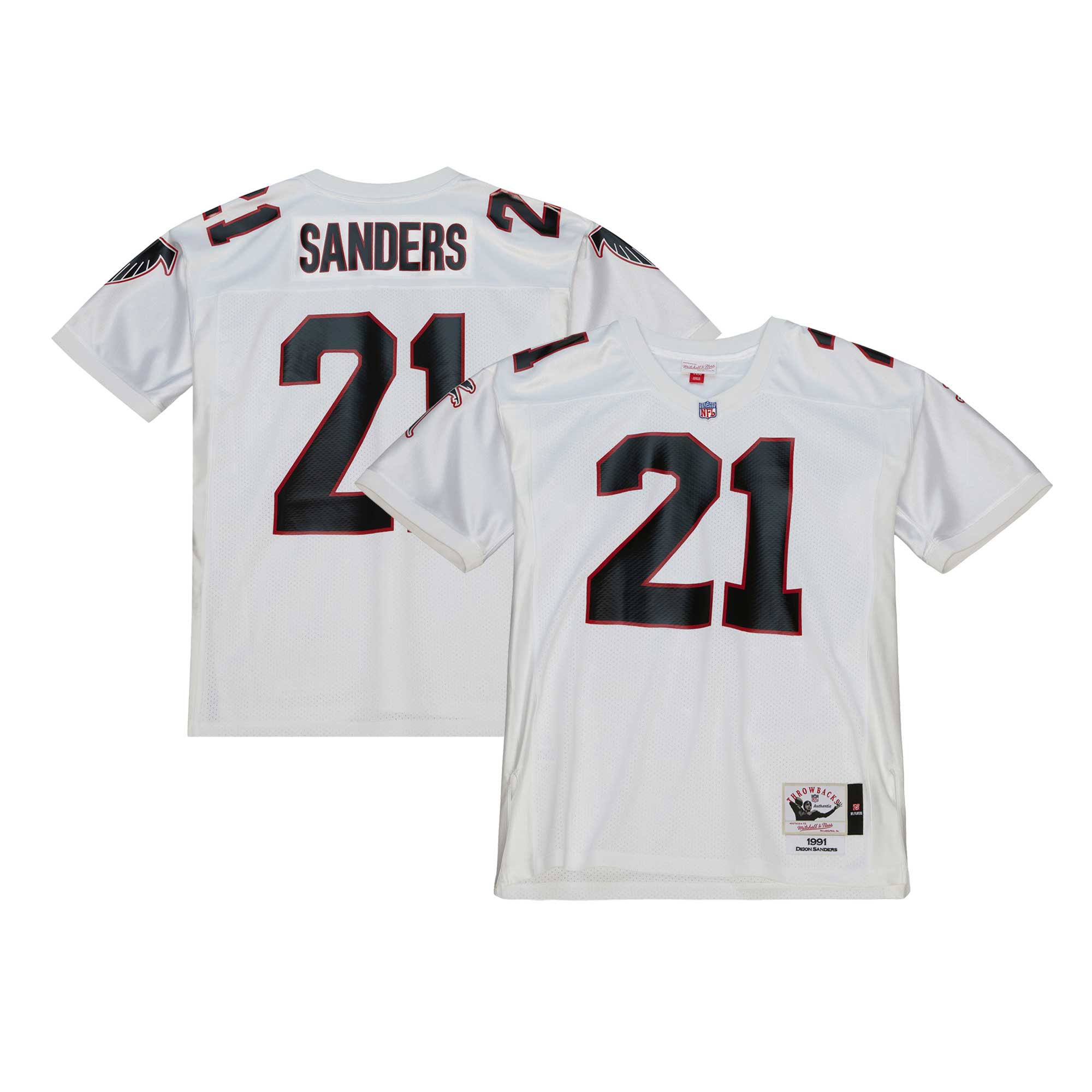 Atlanta Falcons 1991 Deion Sanders Mitchell Ness White Throwback Retired Player NFL Jersey Men's