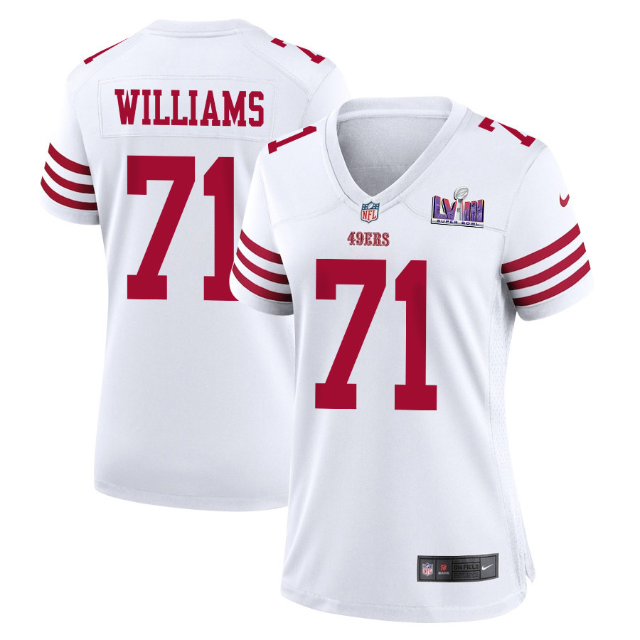 Trent Williams 71 San Francisco 49ers Super Bowl LVIII Patch Game White NFL Jersey Women's