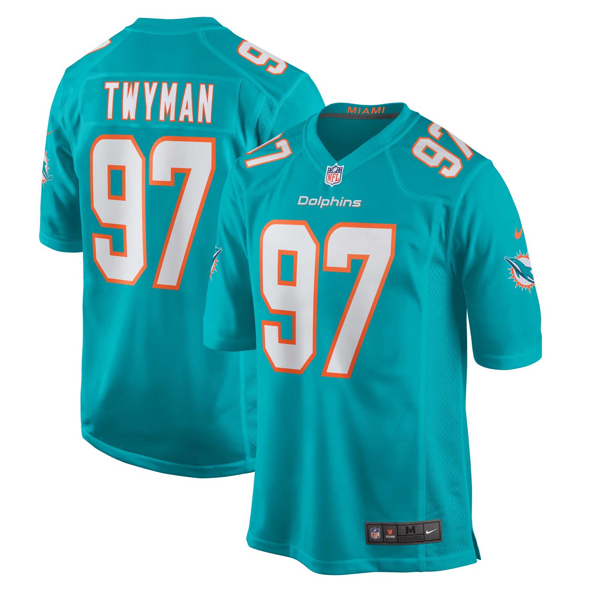 Miami Dolphins Jaylen Twyman Aqua Home Game Player NFL Jersey Men's