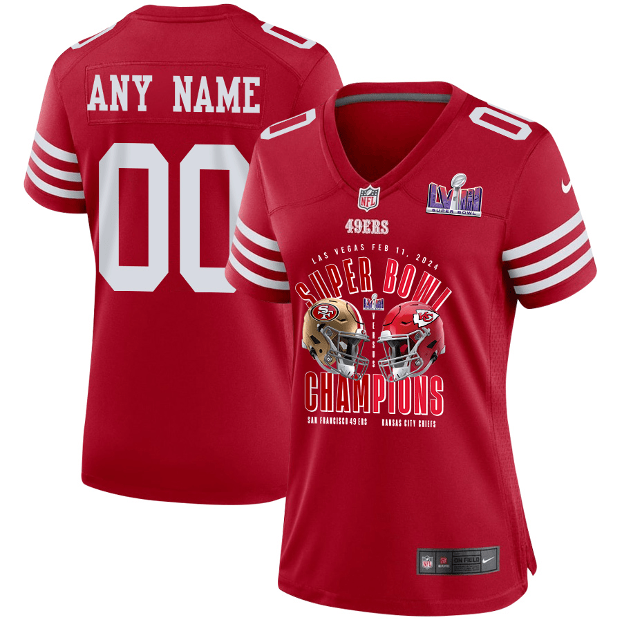San Francisco 49ers vs. Kansas City Chiefs Super Bowl LVIII Matchup Game Custom Scarlet NFL Jersey Women's