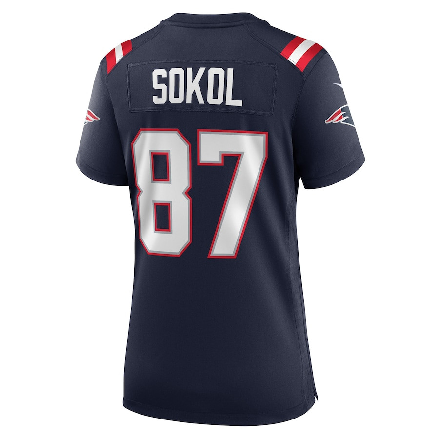 Matt Sokol 87 New England Patriots Game Navy NFL Jersey Women's