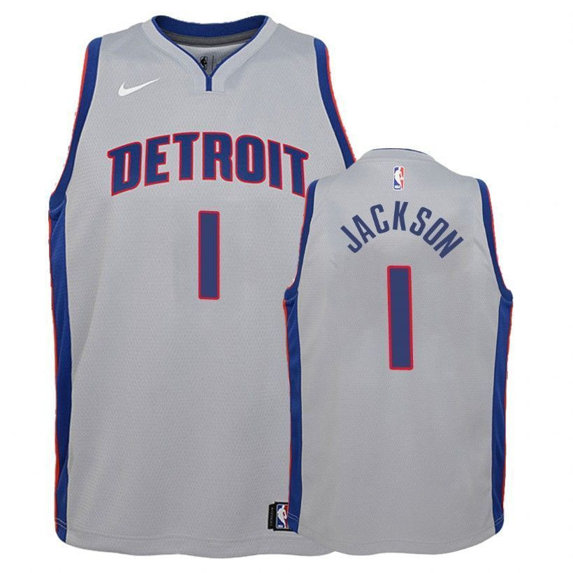 Detroit Pistons Reggie Jackson 1 Statet Gray NBA Jersey Youth