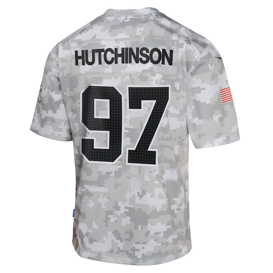 Aidan Hutchinson 97 Detroit Lions 2024 Salute to Service Game Arctic Camo NFL Jersey Youth