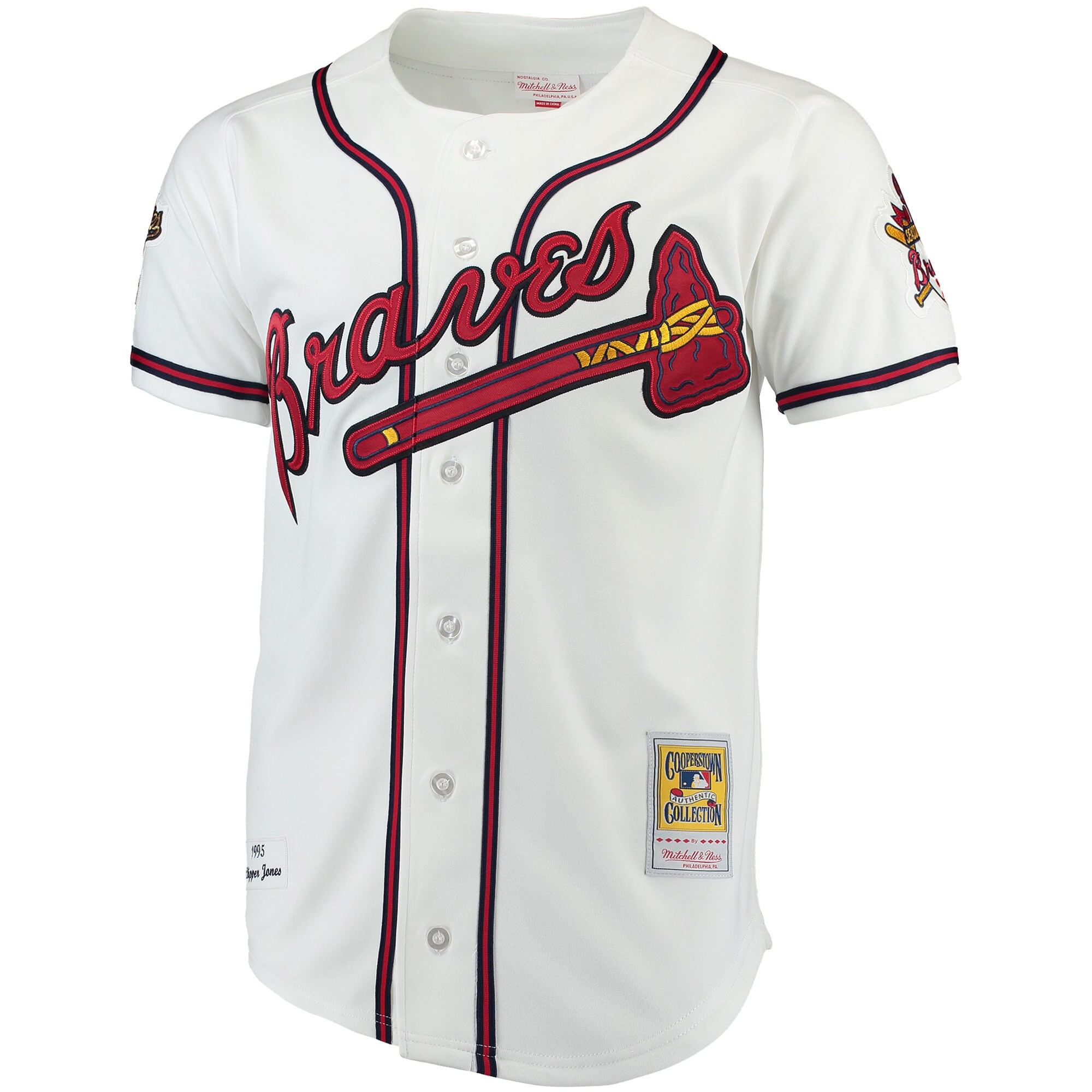 Atlanta Braves Chipper Jones Mitchell Ness White MLB Jersey Men's