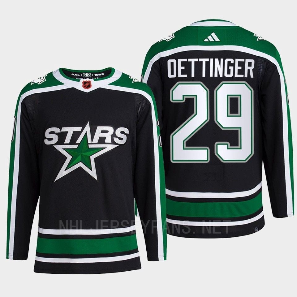 Jake Oettinger 29 Reverse Retro 2.0 2022 Dallas Stars Black Pro Primegreen NHL Jersey Men's