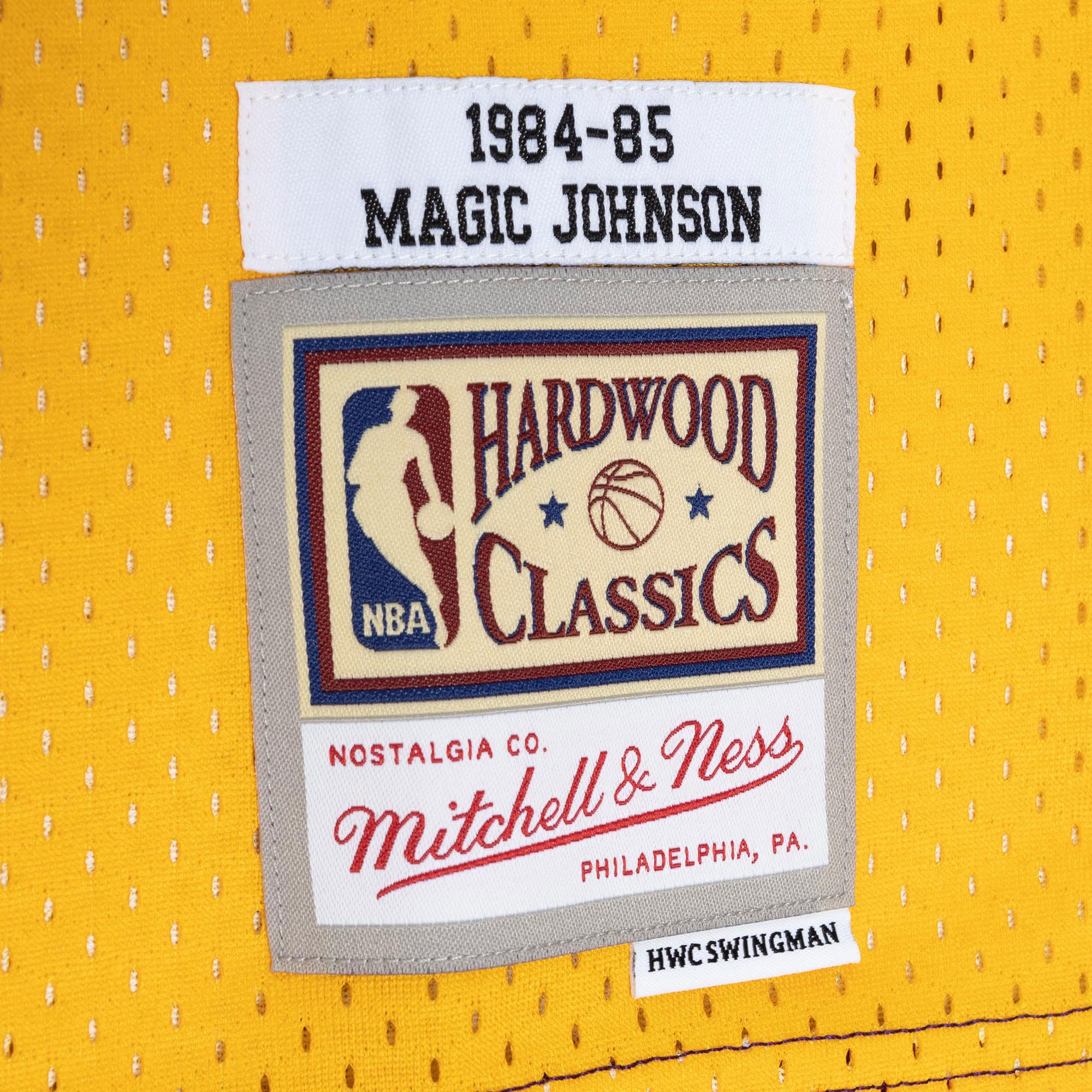 Mitchell Ness Magic Johnson Purple/Gold Los Angeles Lakers Hardwood Classics 1984/85 Split Swingman NBA Jersey Men's