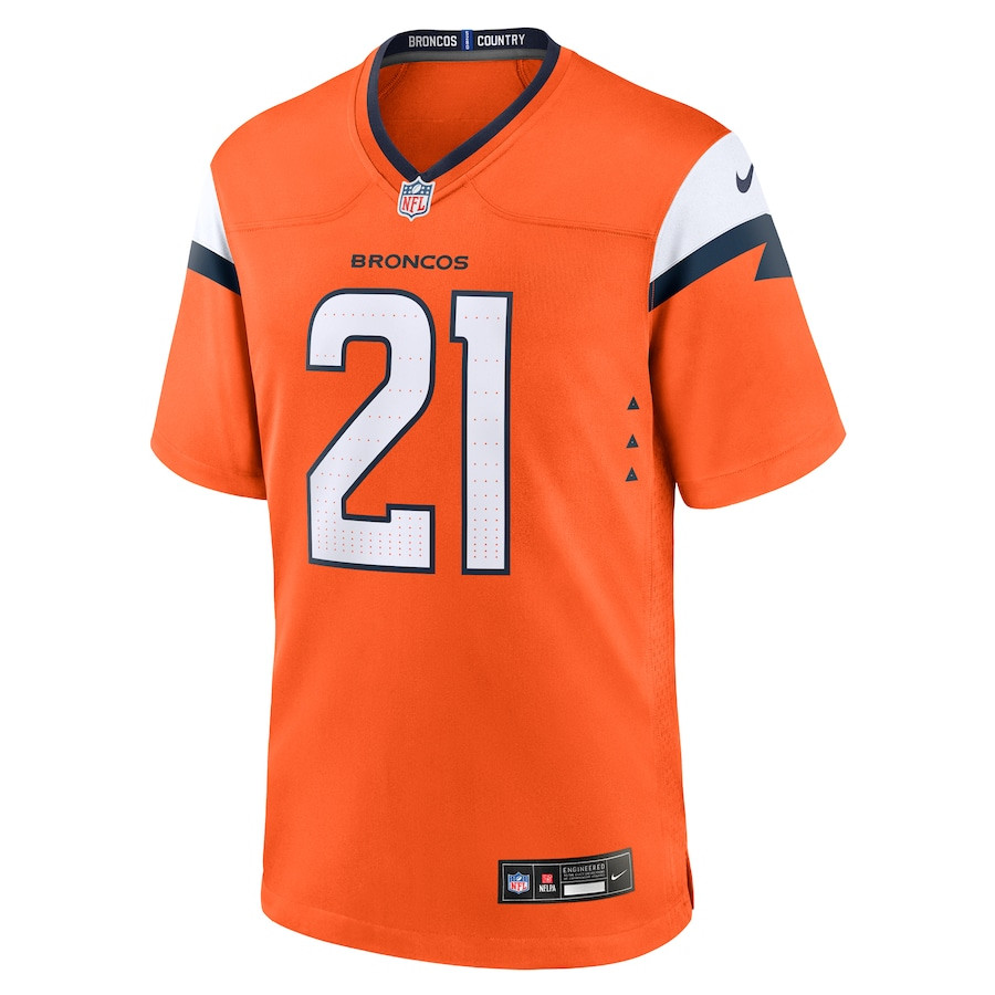 Riley Moss 21 Denver Broncos Team Game Orange NFL Jersey Men's