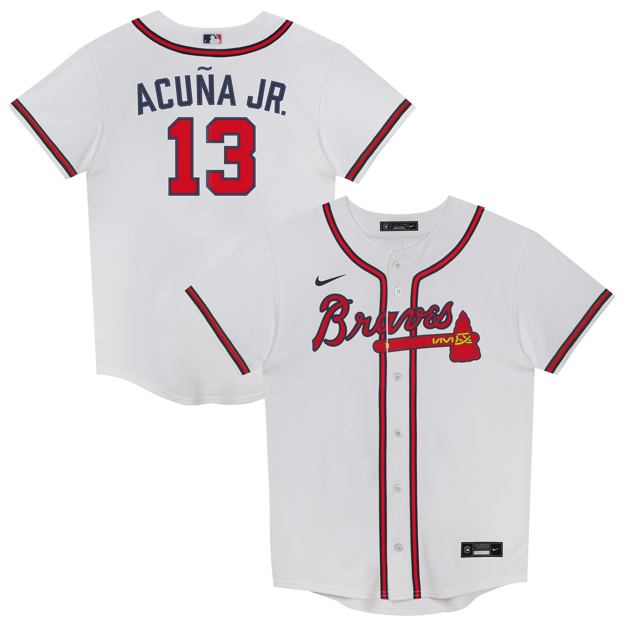 Juvenile Atlanta Braves Ronald Acu?a Jr. White 2.0 Player MLB Jersey Men's