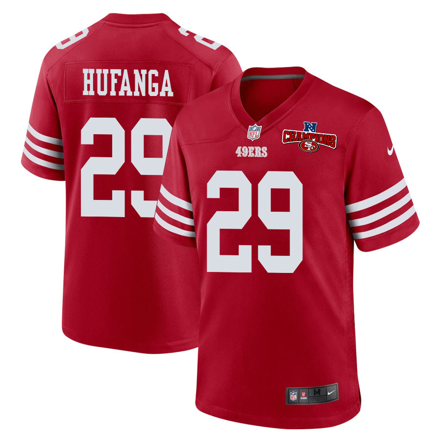 Talanoa Hufanga 29 San Francisco 49ers NFC Champions Patch Game Scarlet NFL Jersey Men's