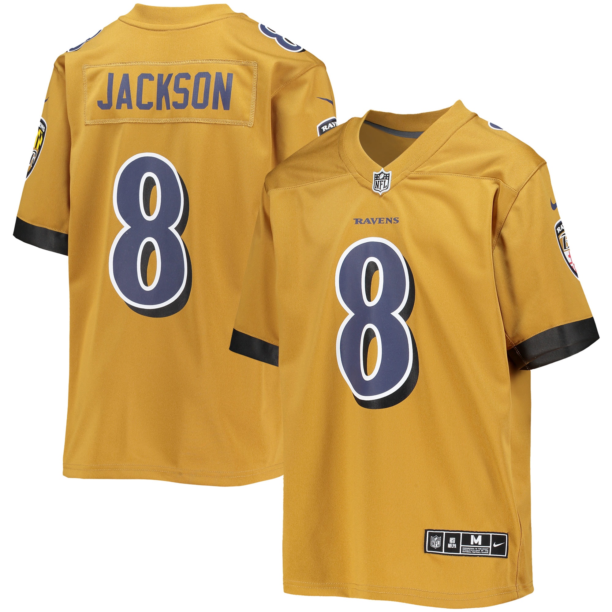Baltimore Ravens Lamar Jackson Gold Inverted Team Game NFL Jersey Youth