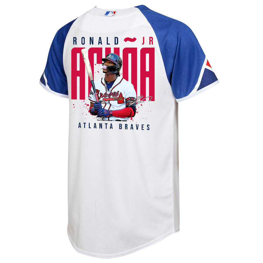 Ronald Acu?a Jr. 13 Atlanta Braves Signed Gum 2023 City Connect Player White Blue MLB Jersey Youth