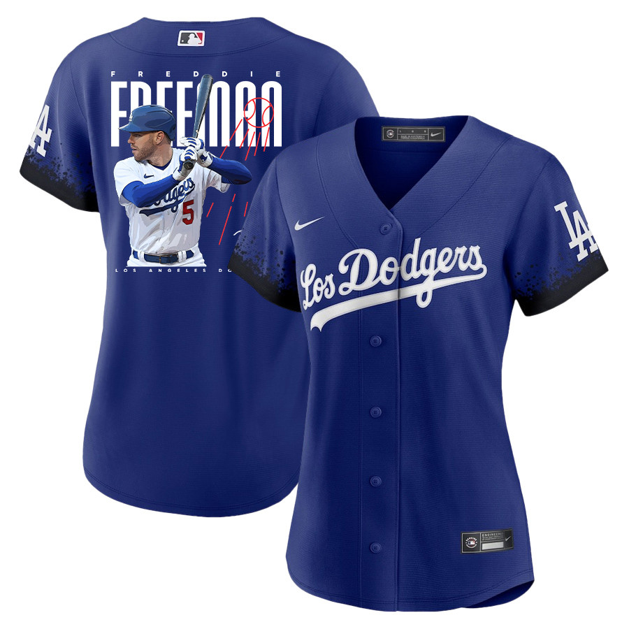 Freddie Freeman 5 Los Angeles Dodgers Signed Logo 2023 City Connect Player Royal MLB Jersey Women's