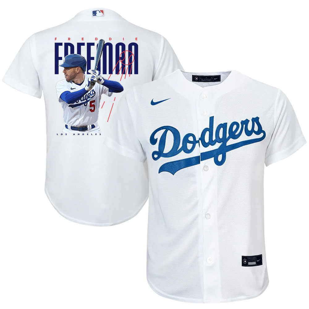 Freddie Freeman 5 Los Angeles Dodgers Signed Logo 2023 Home Player White MLB Jersey Youth