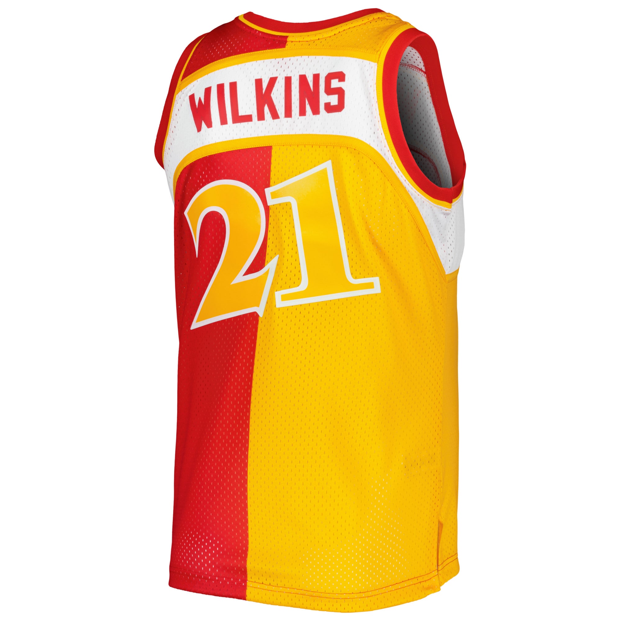 Mitchell Ness Dominique Wilkins Yellow/Red Atlanta Hawks Hardwood Classics 1986/87 Split Swingman NBA Jersey Men's