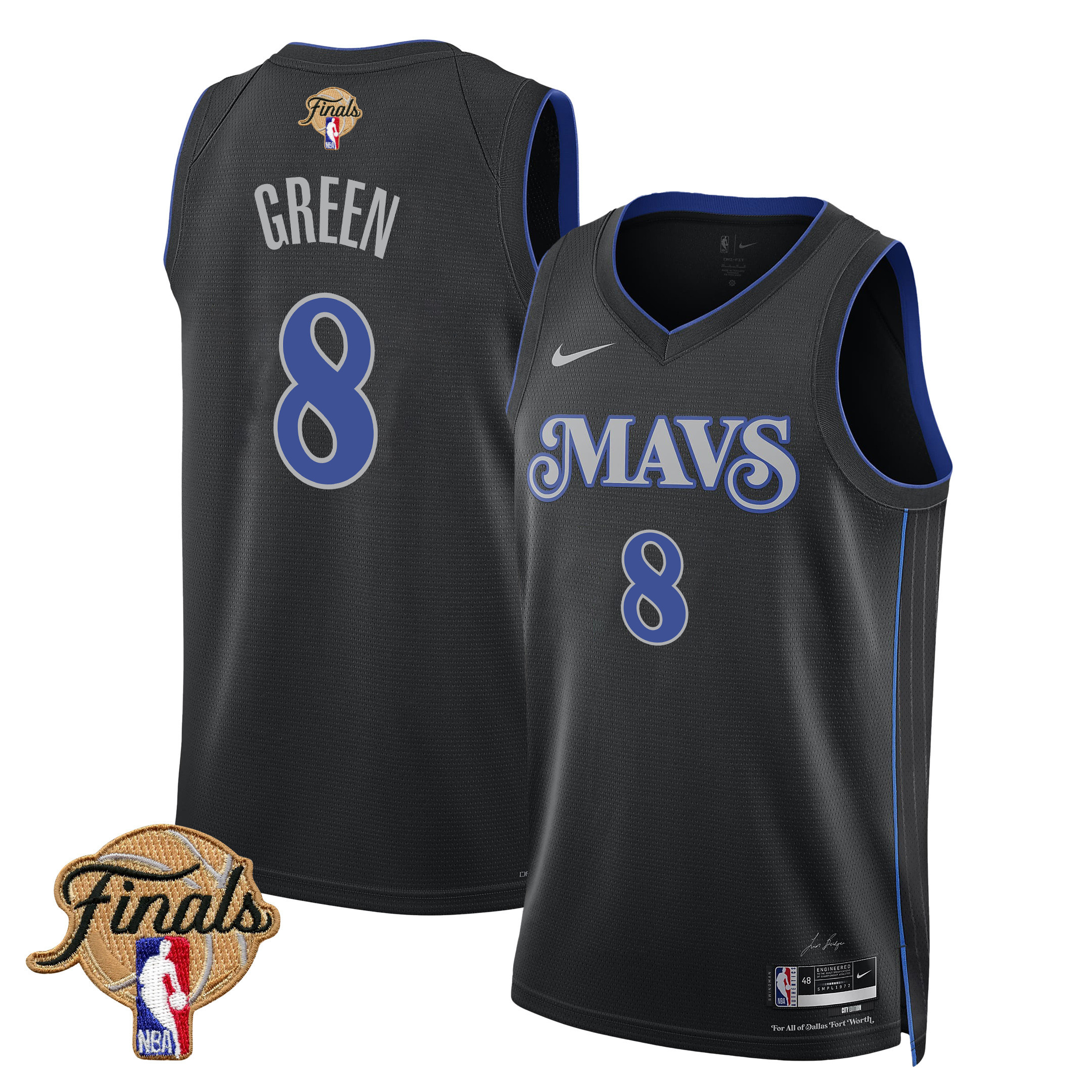 Josh Green 8 Dallas Mavericks 2024 FINALS PATCH Swingman City Edition Black NBA Jersey Men's