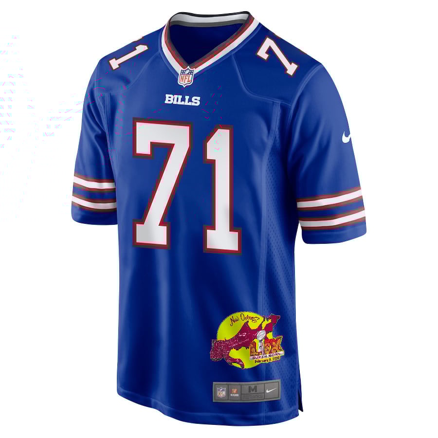 Quinton Jefferson 71 Buffalo Bills Super Bowl LIX New Orleans Patch Game Royal NFL Jersey Men's