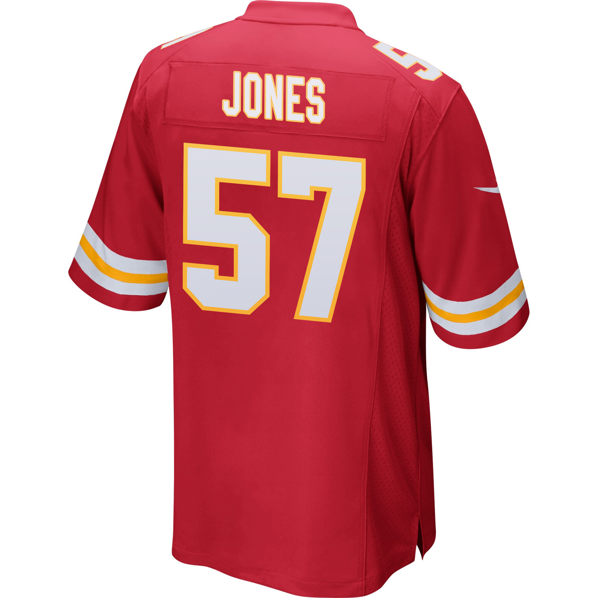 Truman Jones 57 Kansas City Chiefs Super Bowl LVIII Champions 4 Stars Patch Game Red NFL Jersey Men's